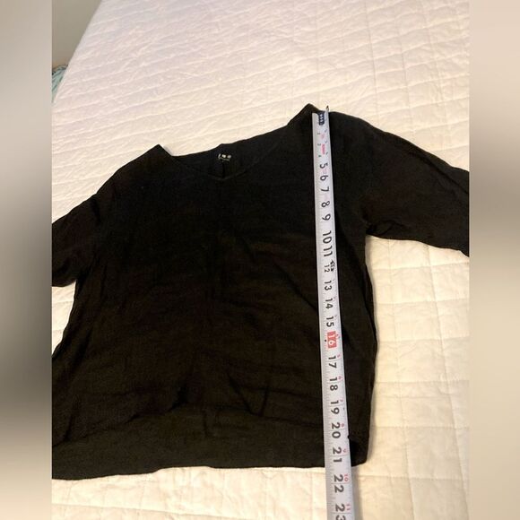 Three Dots 100% Linen Black Peplum Bell Sleeve Boxy Black Blouse Top Made USA - Picture 7 of 8